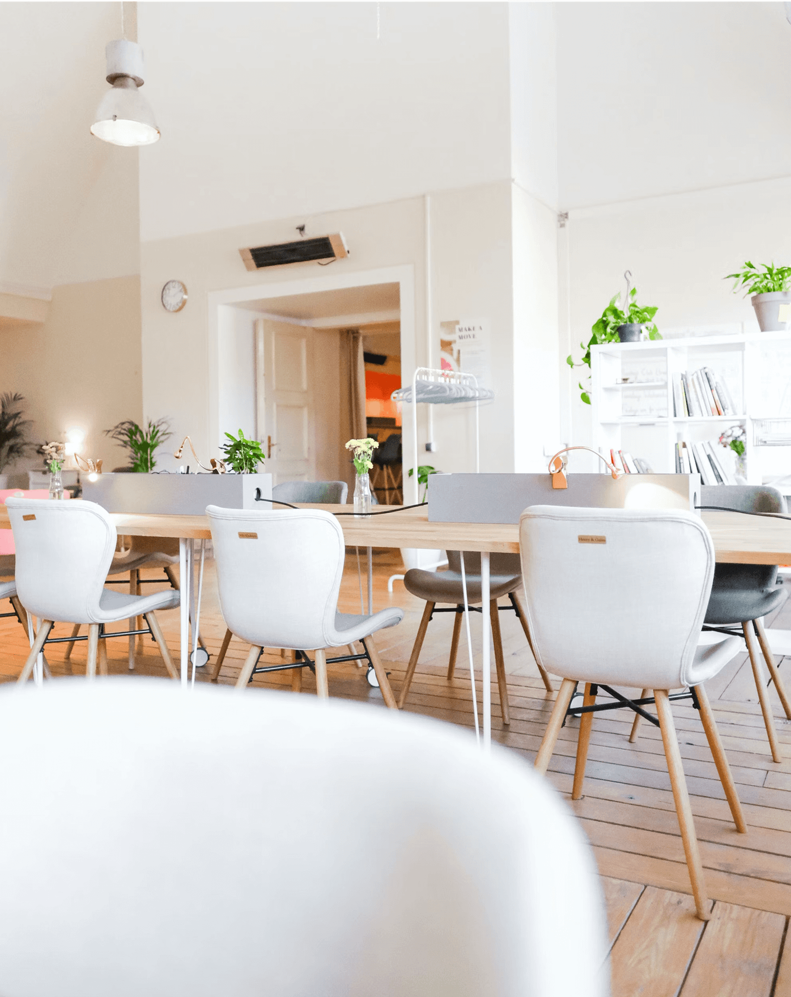 Clean and modern collaborative office workspace